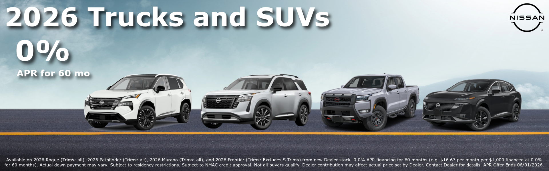 0% apr for 60 months on 2026 Trucks and SUV's